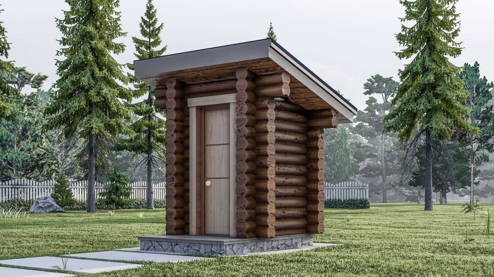 Davy Crockett Log Outhouse- with Shed Roof